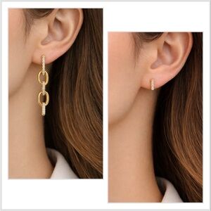 Convertible Rose Gold Pavé Chain Link Earrings - Huggies, Dangles, Or Charms